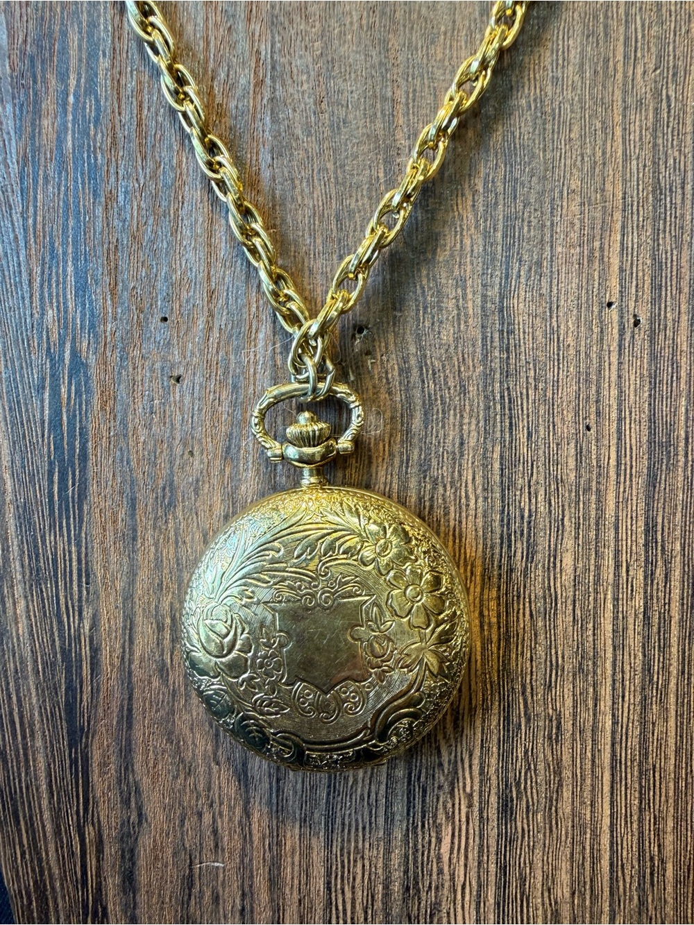 1928 Gold-Tone Pocket Watch Pendant Necklace - Picture 3 of 3